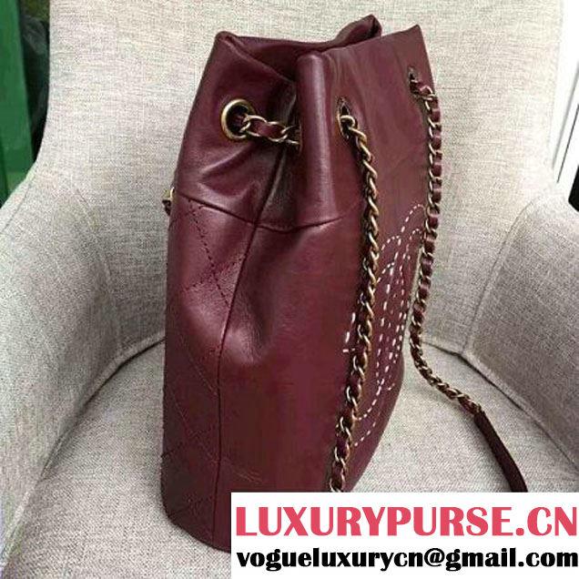 Chanel Lambskin Threading CC Logo Drawstring Bag Red 2016 (AV-6111717 )