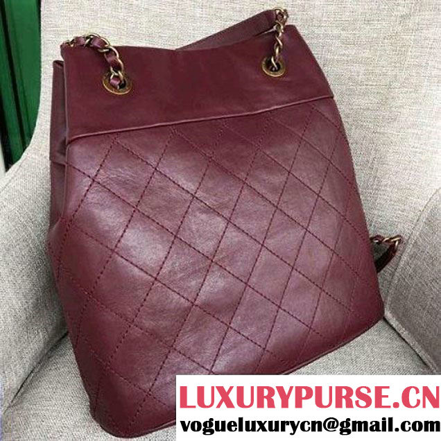 Chanel Lambskin Threading CC Logo Drawstring Bag Red 2016 (AV-6111717 )