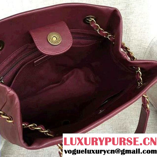 Chanel Lambskin Threading CC Logo Drawstring Bag Red 2016 (AV-6111717 )