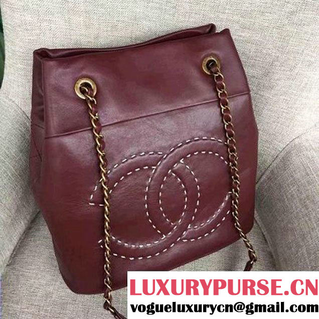 Chanel Lambskin Threading CC Logo Drawstring Bag Red 2016 (AV-6111717 )