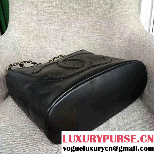 Chanel Lambskin Threading CC Logo Drawstring Bag Black 2016 (AV-6111718 )