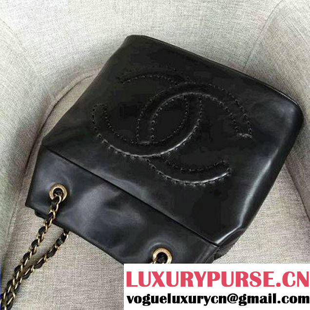 Chanel Lambskin Threading CC Logo Drawstring Bag Black 2016 (AV-6111718 )
