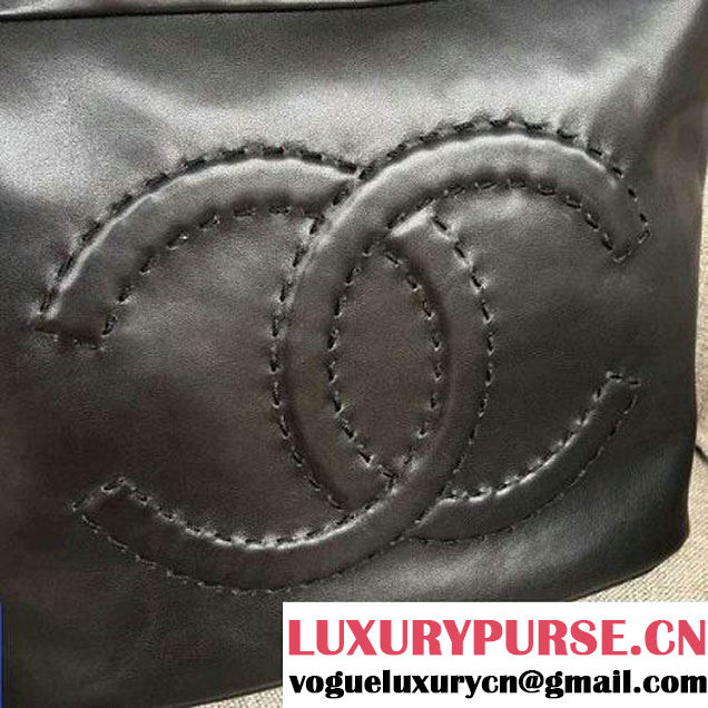 Chanel Lambskin Threading CC Logo Drawstring Bag Black 2016 (AV-6111718 )