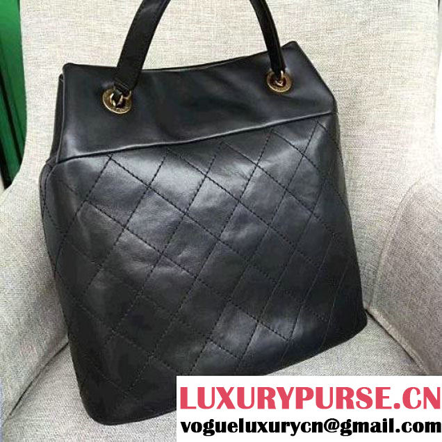 Chanel Lambskin Threading CC Logo Drawstring Bag Black 2016 (AV-6111718 )