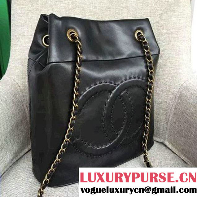 Chanel Lambskin Threading CC Logo Drawstring Bag Black 2016 (AV-6111718 )