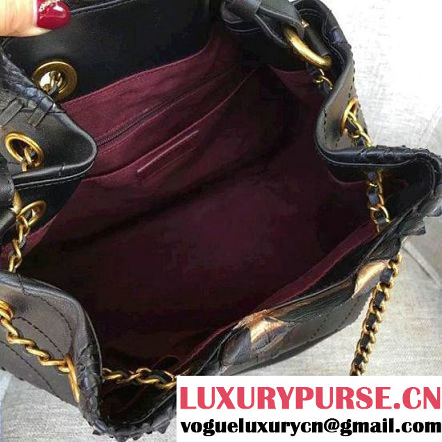 Chanel Calfskin & Python Leather Medium Drawstring Bag Black/Gold 2016 (AV-6111720 )