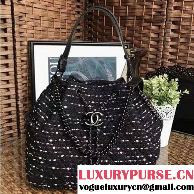 Chanel Tweed and Calfskin Large Chain Drawstring Bucket Bag A91278 2016 (YD-6112504 )