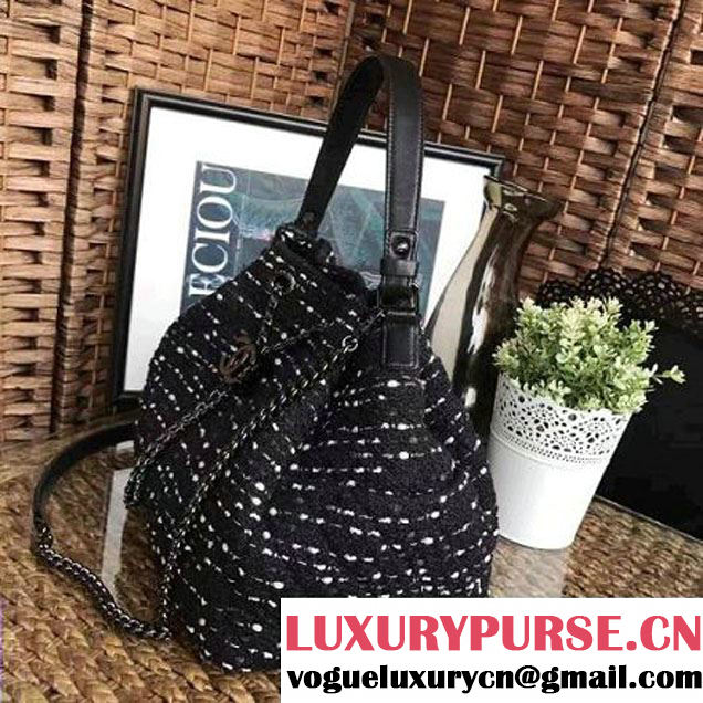 Chanel Tweed and Calfskin Large Chain Drawstring Bucket Bag A91278 2016 (YD-6112504 )