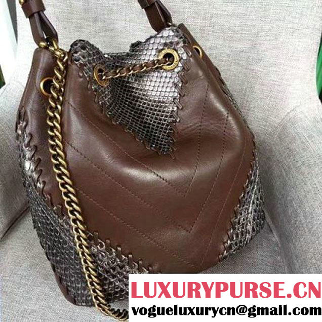 Chanel Calfskin & Python Leather Small Drawstring Bag Brown/Silver 2016 (AV-6112831 )