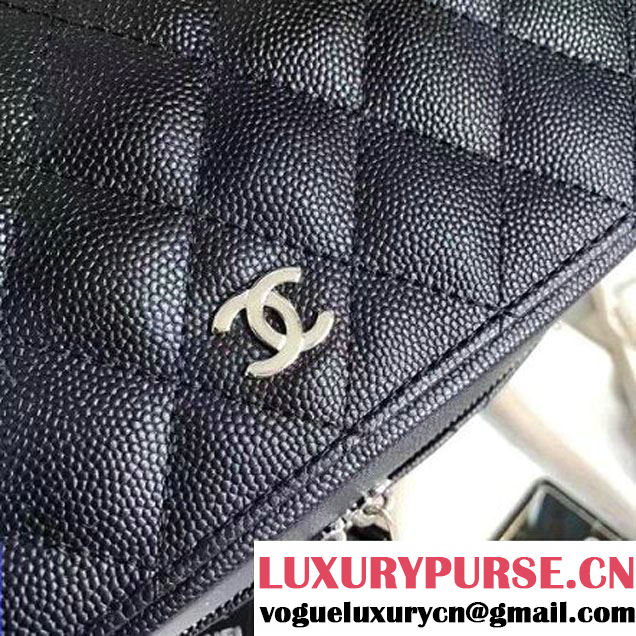 Chanel Grained Calfskin Medium Vanity Case Pouch Cosmetic Bag Black 2016 (KN-6122403 )