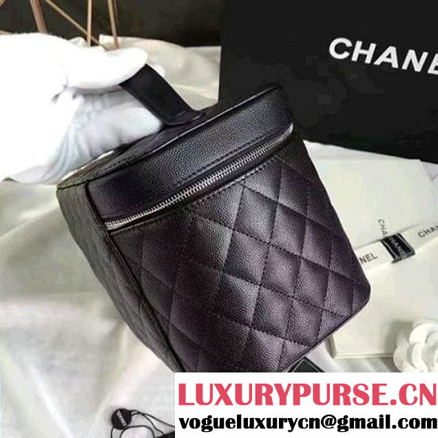 Chanel Grained Calfskin Small Vanity Case Pouch Cosmetic Bag Black 2016 (KN-6122404 )