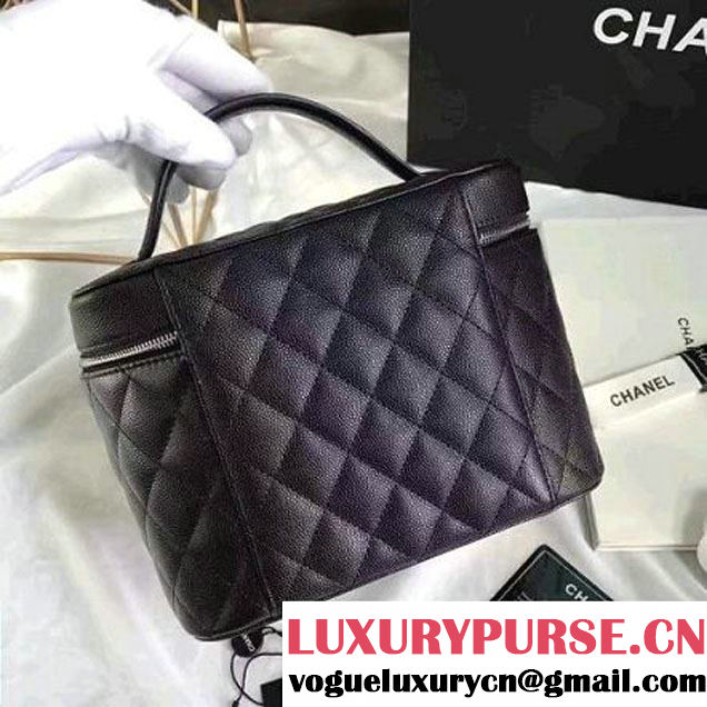 Chanel Grained Calfskin Small Vanity Case Pouch Cosmetic Bag Black 2016 (KN-6122404 )
