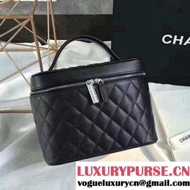 Chanel Grained Calfskin Small Vanity Case Pouch Cosmetic Bag Black 2016 (KN-6122404 )