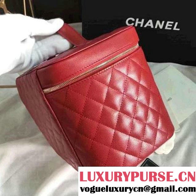Chanel Grained Calfskin Medium Vanity Case Pouch Cosmetic Bag Red 2016 (KN-6122405 )