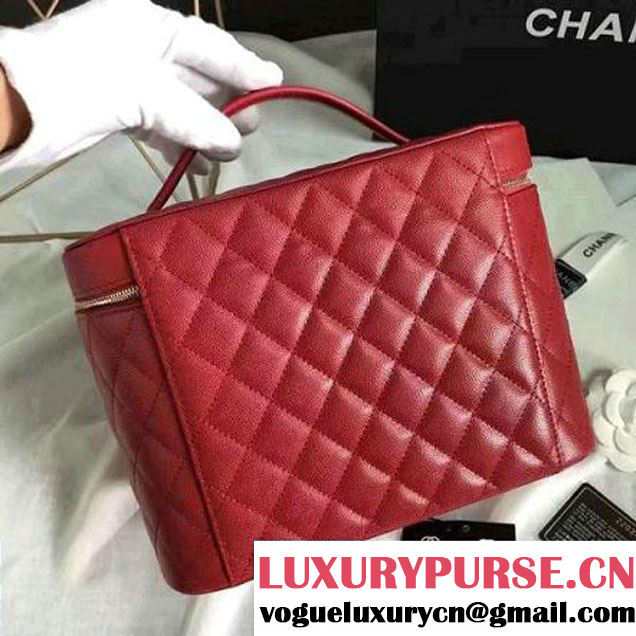 Chanel Grained Calfskin Medium Vanity Case Pouch Cosmetic Bag Red 2016 (KN-6122405 )