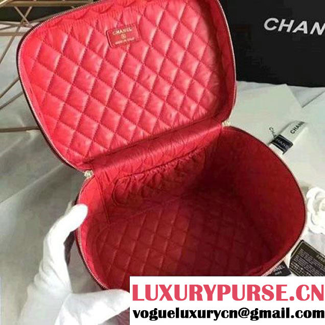 Chanel Grained Calfskin Medium Vanity Case Pouch Cosmetic Bag Red 2016 (KN-6122405 )