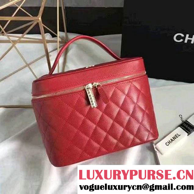 Chanel Grained Calfskin Small Vanity Case Pouch Cosmetic Bag Red 2016 (KN-6122406 )