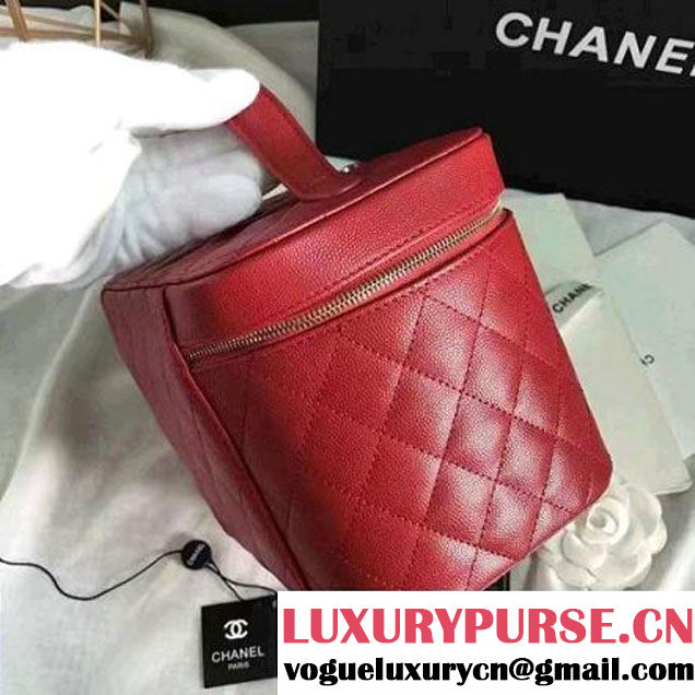 Chanel Grained Calfskin Small Vanity Case Pouch Cosmetic Bag Red 2016 (KN-6122406 )