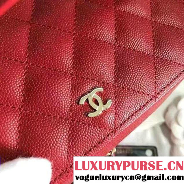 Chanel Grained Calfskin Small Vanity Case Pouch Cosmetic Bag Red 2016 (KN-6122406 )