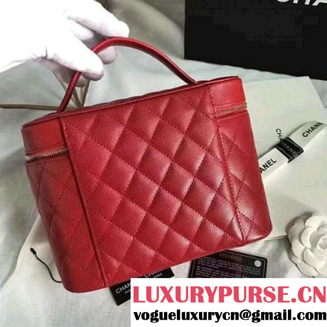 Chanel Grained Calfskin Small Vanity Case Pouch Cosmetic Bag Red 2016 (KN-6122406 )