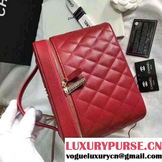 Chanel Grained Calfskin Small Vanity Case Pouch Cosmetic Bag Red 2016 (KN-6122406 )