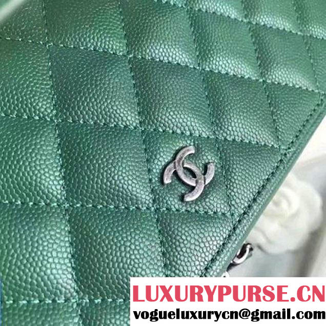 Chanel Grained Calfskin Medium Vanity Case Pouch Cosmetic Bag Green 2016 (KN-6122407 )
