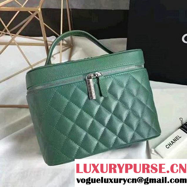 Chanel Grained Calfskin Small Vanity Case Pouch Cosmetic Bag Green 2016 (KN-6122408 )