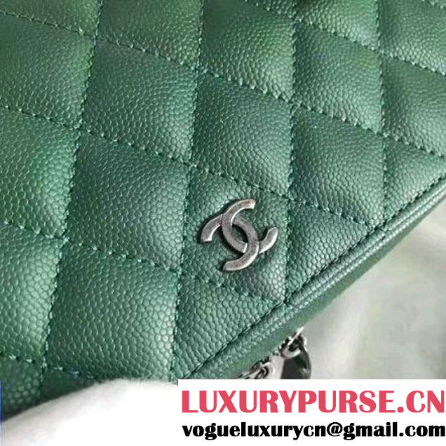 Chanel Grained Calfskin Small Vanity Case Pouch Cosmetic Bag Green 2016 (KN-6122408 )
