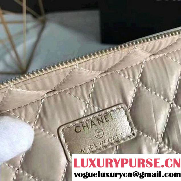 Chanel Grained Calfskin Medium Vanity Case Pouch Cosmetic Bag Beige 2016 (KN-6122409 )