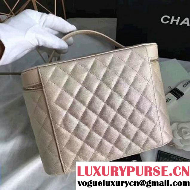 Chanel Grained Calfskin Medium Vanity Case Pouch Cosmetic Bag Beige 2016 (KN-6122409 )