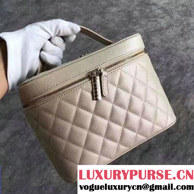 Chanel Grained Calfskin Small Vanity Case Pouch Cosmetic Bag Beige 2016 (KN-6122410 )