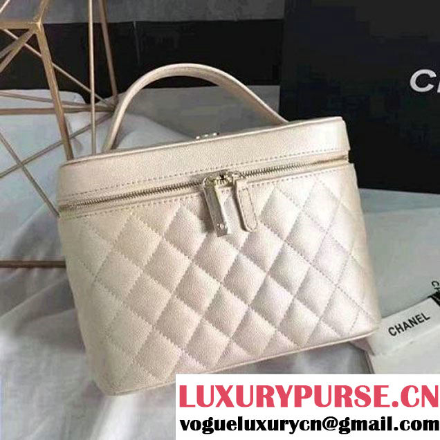 Chanel Grained Calfskin Small Vanity Case Pouch Cosmetic Bag Beige 2016 (KN-6122410 )