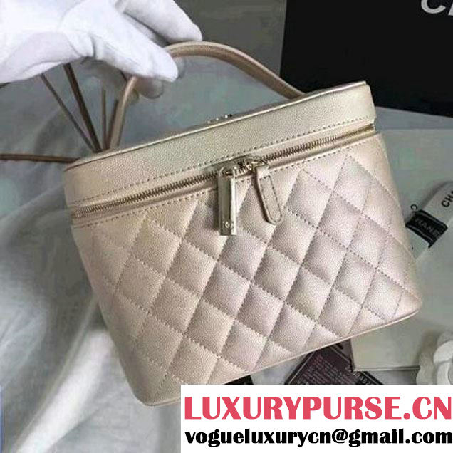 Chanel Grained Calfskin Small Vanity Case Pouch Cosmetic Bag Beige 2016 (KN-6122410 )