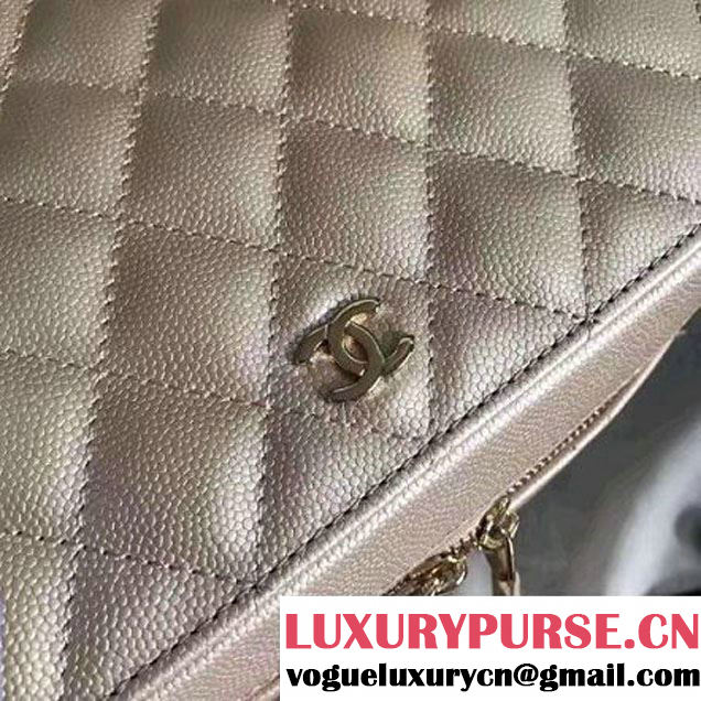 Chanel Grained Calfskin Small Vanity Case Pouch Cosmetic Bag Beige 2016 (KN-6122410 )