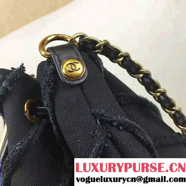 Chanel Canvas Patchwork Chevron Drawstring Bag A93727 Black Cruise 2017 (2A143-6122707 )