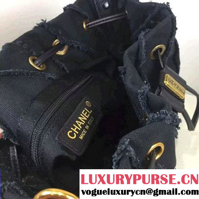 Chanel Canvas Patchwork Chevron Drawstring Bag A93727 Black Cruise 2017 (2A143-6122707 )