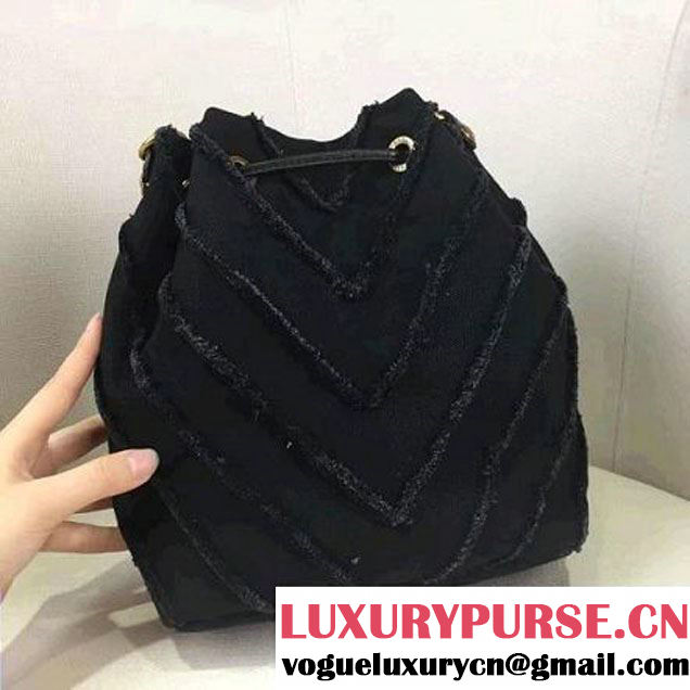 Chanel Canvas Patchwork Chevron Drawstring Bag A93727 Black Cruise 2017 (2A143-6122707 )