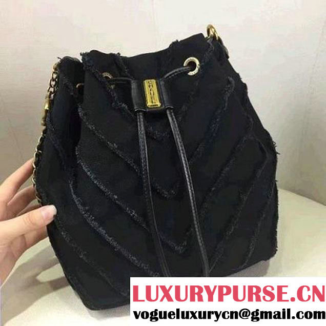 Chanel Canvas Patchwork Chevron Drawstring Bag A93727 Black Cruise 2017 (2A143-6122707 )