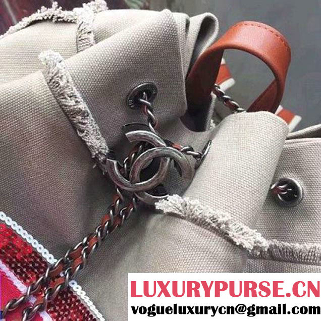 Chanel Canvas and Sequins Cubano Trip Backpack Bag A93671 Gray Cruise 2017 (2A143-7010420 )
