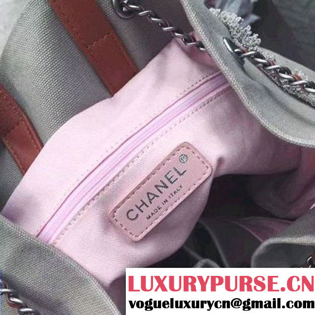 Chanel Canvas and Sequins Cubano Trip Backpack Bag A93671 Gray Cruise 2017 (2A143-7010420 )