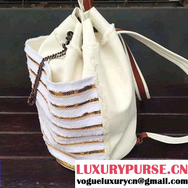 Chanel Canvas and Sequins Cubano Trip Backpack Bag A93671 White Cruise 2017 (2A143-7010421 )