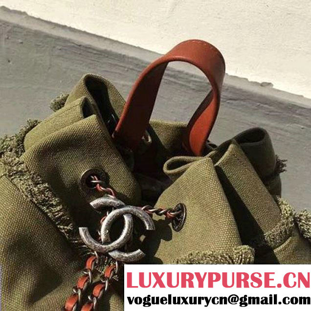 Chanel Canvas and Sequins Cubano Trip Backpack Bag A93671 Green Cruise 2017 (2A143-7010422 )