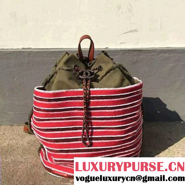 Chanel Canvas and Sequins Cubano Trip Backpack Bag A93671 Green Cruise 2017 (2A143-7010422 )
