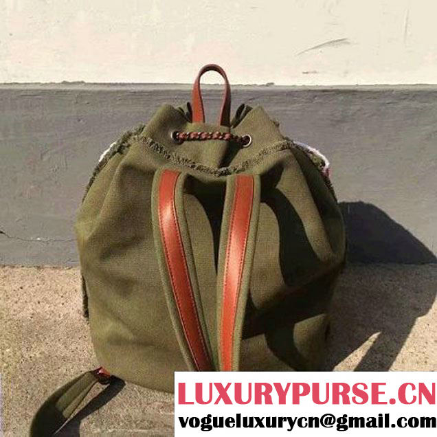Chanel Canvas and Sequins Cubano Trip Backpack Bag A93671 Green Cruise 2017 (2A143-7010422 )
