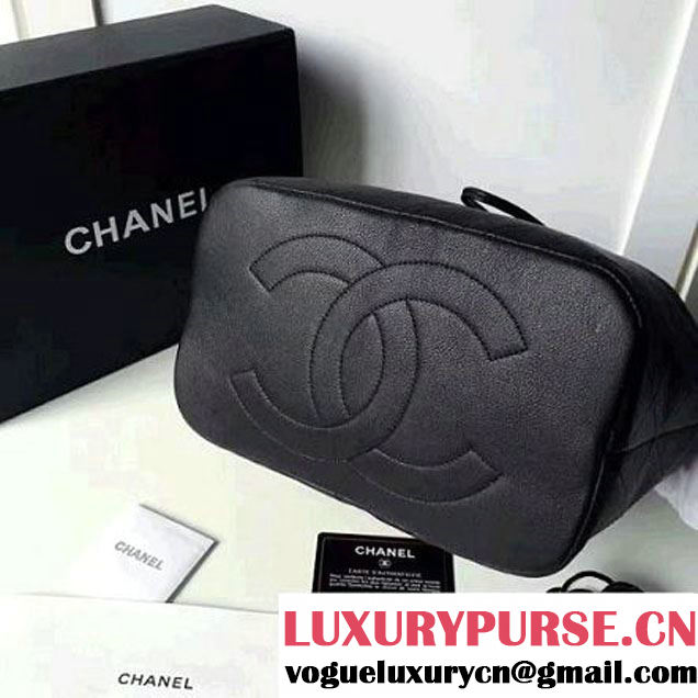 Chanel Black Grained Calfskin Drawstring Bag A93620 F/W 2016 (1A145-7010427 )