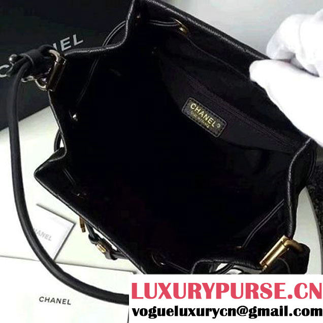 Chanel Black Grained Calfskin Drawstring Bag A93620 F/W 2016 (1A145-7010427 )