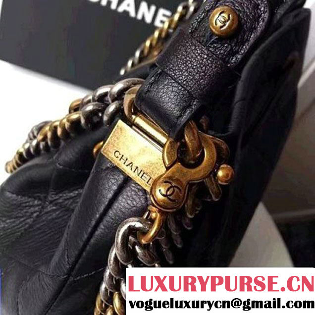 Chanel Black Grained Calfskin Drawstring Bag A93620 F/W 2016 (1A145-7010427 )