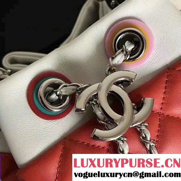 Chanel Red Multicolor Lambskin/Resin Small Drawstring Bag A93730 Cruise 2017 (2B038-7020836 )