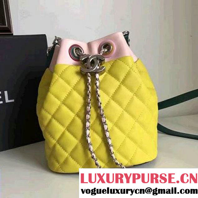 Chanel Yellow Multicolor Lambskin/Resin Small Drawstring Bag A93730 Cruise 2017 (2B038-7020837 )