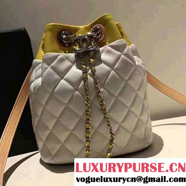 Chanel White Multicolor Lambskin/Resin Small Drawstring Bag A93730 Cruise 2017 (2A058-7020838 )